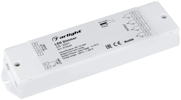 Диммер SR-2001 (12-36V, 240-720W, 1-10V, 4CH) (Arlight, IP20 Пластик, 3 года) 013440