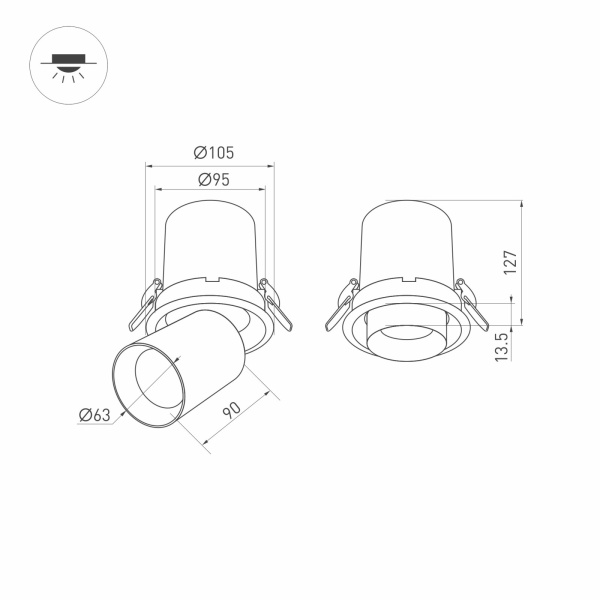 картинка LED спот встраиваемый LTD-PULL-R100-10W Warm3000 (WH, 24 deg, 230V) (Arlight, IP20 Металл, 5 лет) 031365 от магазина BTSvet