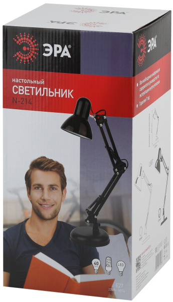 картинка Офисная настольная лампа с выключателем N-214-E27-40W-BK от магазина BTSvet