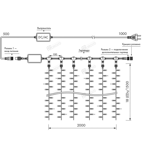 картинка Светодиодная гирлянда ARD-CURTAIN-CLASSIC-2000x1500-CLEAR-360LED-BLINK Warm-White (230V, 60W) (Ardecoled, IP65) 024853 от магазина BTSvet