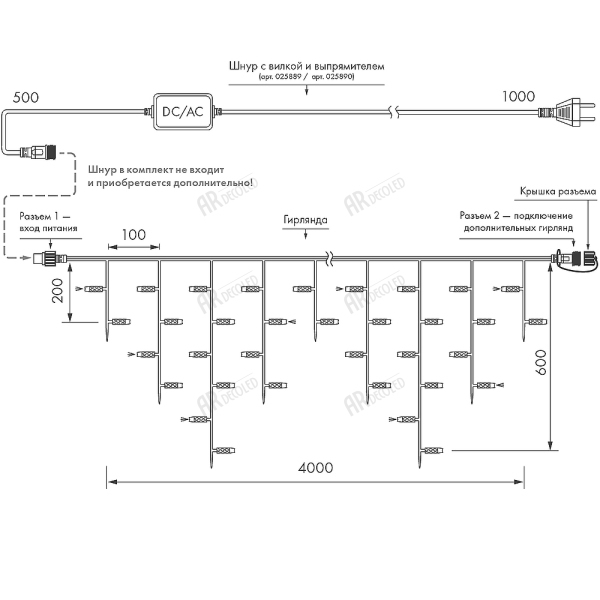 картинка Светодиодная гирлянда ARD-EDGE-PRO-4000x600-BLACK-128LED-FLASH WHITE (230V, 8W) (Ardecoled, IP65) 026024 от магазина BTSvet