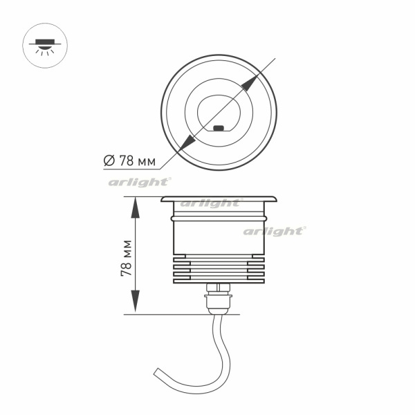 картинка Уличный встраиваемый светильник светодиодный LTD-GROUND-TILT-R80-9W Warm3000 (SL, 60 deg, 230V) (Arlight, IP67 Металл, 3 года) 024950 от магазина BTSvet