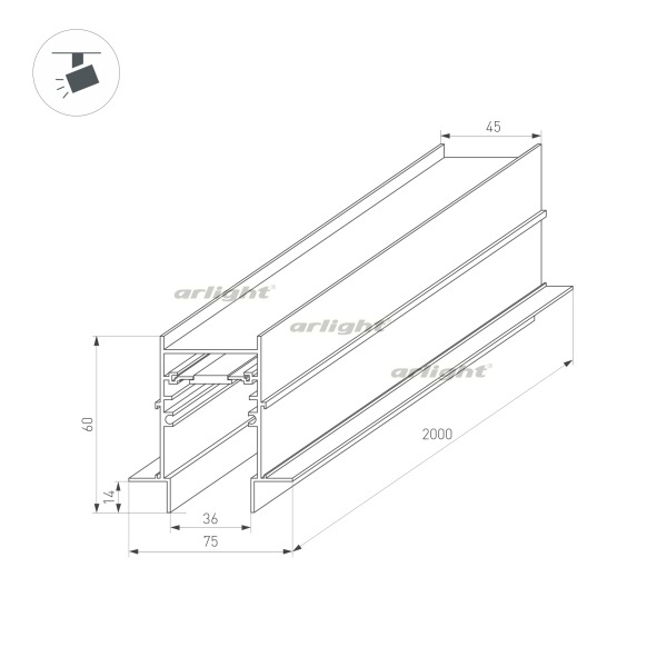 картинка Трек встраиваемый (шинопровод) MAG-TRACK-4560-FDW-2000 (BK) (Arlight, IP20 Металл, 3 года) 034679 от магазина BTSvet