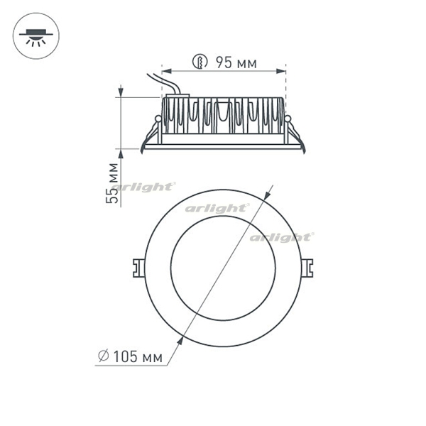 картинка Светодиодный Светильник встраиваемый LED LTD-105WH-FROST-9W Warm White 110deg (Arlight, IP44 Металл, 3 года) 021067 от магазина BTSvet