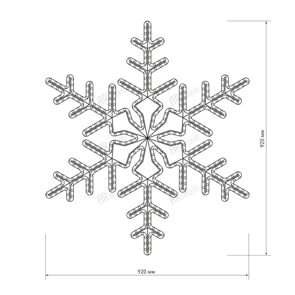картинка Световая фигура светодиодная ARD-SNOWFLAKE-M3-920x920-432LED White (230V, 27W) (Ardecoled, IP65) 025306 от магазина BTSvet
