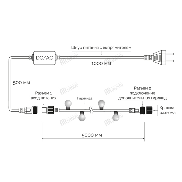 картинка Светодиодная гирлянда ARD-BALL-CLASSIC-D13-5000-BLACK-50LED WARM (230V, 3.5W) (Ardecoled, IP65) 025566 от магазина BTSvet