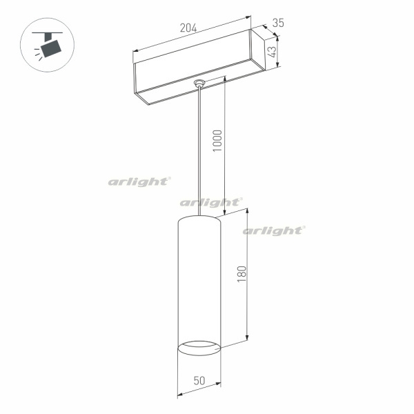 картинка Трековый светильник светодиодный MAG-SPOT-HANG-45-R50-7W Warm3000 (WH, 24 deg, 24V) (Arlight, IP20 Металл, 3 года) 027005 от магазина BTSvet