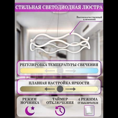 картинка Подвесной светильник светодиодный с голосовым управлением пультом и управлением со смартфона регулировкой цветовой температуры и яркости ночным режимом и таймером LED LAMPS 81284 от магазина BTSvet