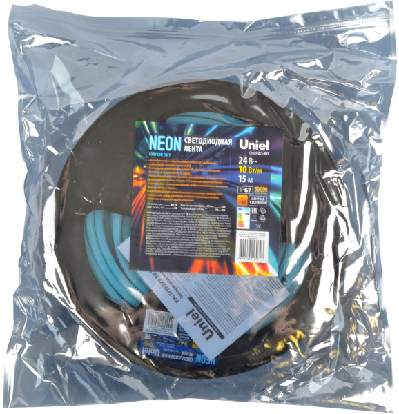 картинка Светодиодная гибкая герметичная лента Neon 15 м. Neon ULS-N11-2835-120LED/m-8mm-IP67-DC24V-10W/m-15M-LIGHTBLUE катушка в герметичной упаковке от магазина BTSvet
