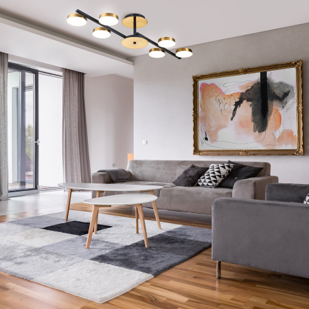 картинка Потолочная люстра на штанге Alcor 10266/6 LED*95W Black/Brass от магазина BTSvet