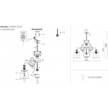 картинка Потолочная люстра Driana  FR2405-PL-03-BZ от магазина BTSvet