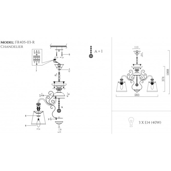 картинка Потолочная люстра Driana  FR2405-PL-03-BZ от магазина BTSvet