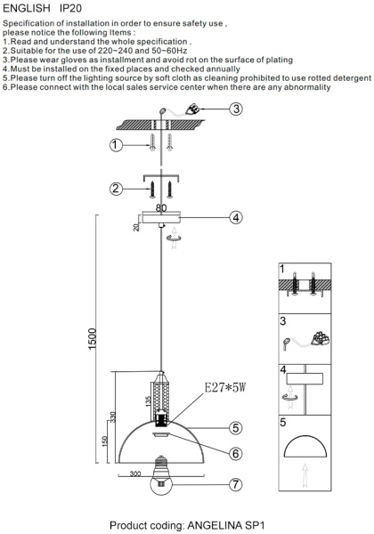 картинка Подвесной светильник ANGELINA SP1 NICKEL от магазина BTSvet