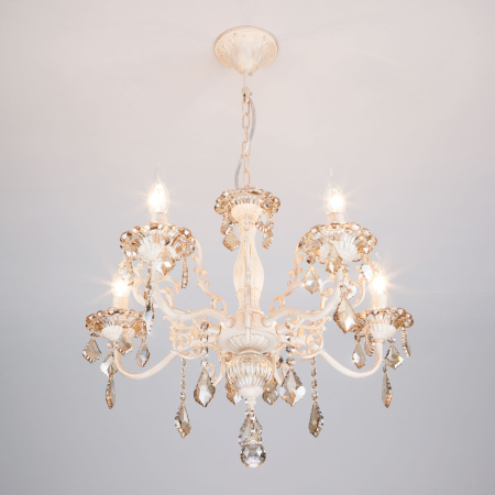 картинка Подвесная люстра 3281/5 белый с золотом/тонированный хрусталь Strotskis от магазина BTSvet
