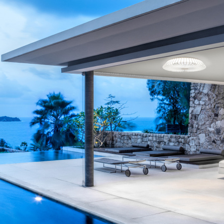 картинка Потолочный светильник светодиодный диммируемый с вентилятором и пультом свето-шумовым датчиком управлением смартфоном и регулировкой цветовой температуры Himalaya 7120 от магазина BTSvet