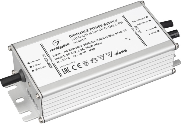 Блок питания ARPV-UH24100-PFC-DALI-PH (24V, 4.2A, 100W) (Arlight, IP67 Металл, 7 лет) 029151