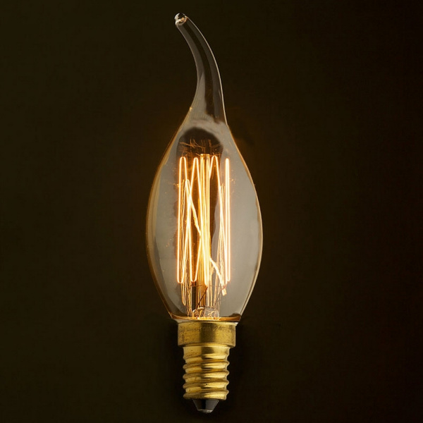 картинка Ретро лампочка накаливания Эдисона свеча на ветру E14 40W 2400-2800K 3540-TW от магазина BTSvet