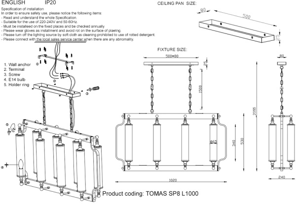 картинка Подвесная люстра TOMAS TOMAS SP8 L1000 CHROME от магазина BTSvet