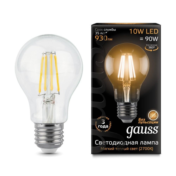 Лампочка LED Filament A60 E27 10W 2700К 1/10/40 102802110