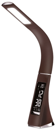 Офисная настольная лампа светодиодная диммируемая с выключателем регулировкой цветовой температуры часами термометром и будильником Desk DE510