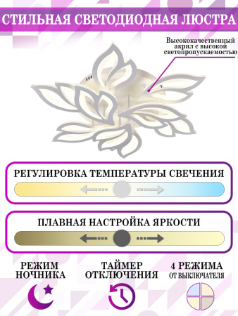 картинка Потолочная люстра светодиодная с управлением смартфоном и пультом регулировкой цветовой температурой и яркости ночным режимом и таймером LED LAMPS 81226 от магазина BTSvet
