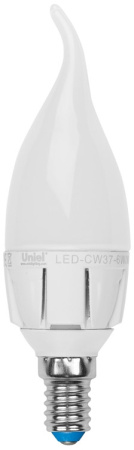 Лампочка светодиодная LED-CW37-6W/NW/E14/FR/DIM ALP01WH пластик