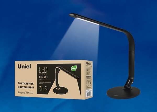 картинка Офисная настольная лампа светодиодная с выключателем и USB TLD-555 Black/LED/500Lm/5500K/Dimmer/USB от магазина BTSvet