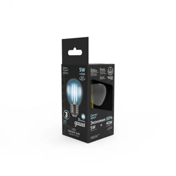 картинка Лампочка LED Filament Globe E27 5W 4100K 1/10/50 105802205 от магазина BTSvet