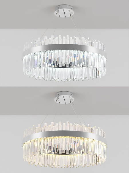 картинка Подвесная люстра хрустальная светодиодная с управлением смартфоном и пультом регулировкой цветовой температурой и яркости ночным режимом и таймером LED LAMPS 81273 от магазина BTSvet