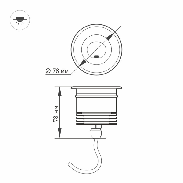 картинка Уличный встраиваемый светильник светодиодный LTD-GROUND-TILT-R80-9W Warm3000 (SL, 60 deg, 230V) (Arlight, IP67 Металл, 3 года) 024950 от магазина BTSvet