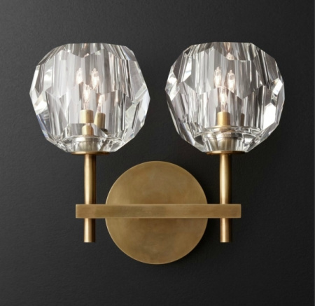 Бра Бра RH Boule de Cristal Double Sconce Brass Бронза