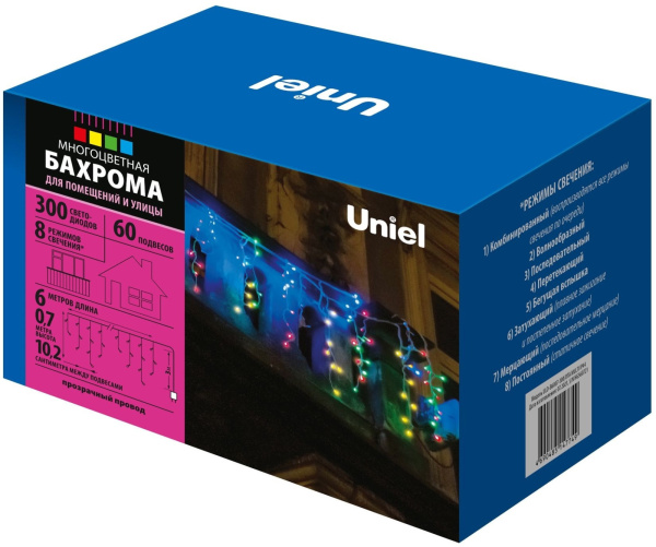 картинка Бахрома светодиодная. 6м. 300 светодиодов. Разноцветный свет. ULD ULD-B6007-300/DTA MULTI IP44 от магазина BTSvet