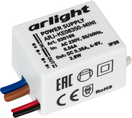 Блок питания ARJ-KE08350-MINI (2.8W, 350mA) (Arlight, IP20 Пластик, 5 лет) 030188