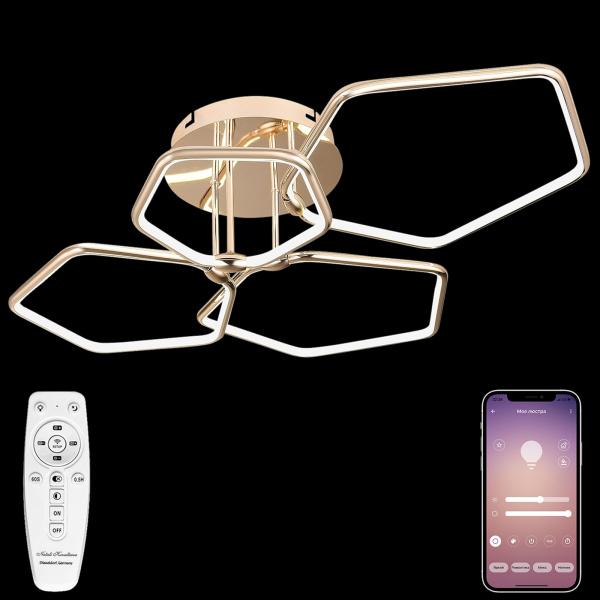 картинка Потолочная люстра светодиодная с управлением смартфоном и пультом регулировкой цветовой температурой и яркости ночным режимом и таймером HIGH-TECH LED LAMPS 82037 от магазина BTSvet