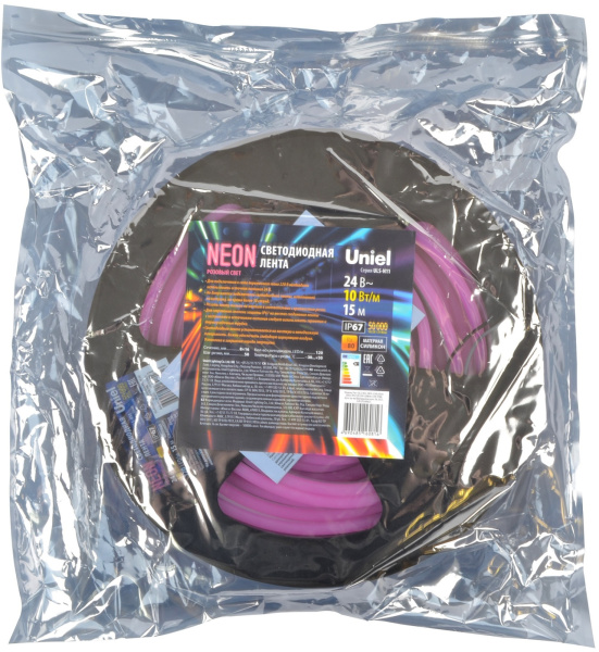 картинка Светодиодная гибкая герметичная лента Neon 15 м. Neon ULS-N11-2835-120LED/m-8mm-IP67-DC24V-10W/m-15M-PINK катушка в герметичной упаковке от магазина BTSvet