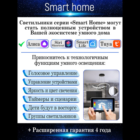 картинка Потолочная люстра светодиодная с управлением пультом смартфоном и голосом регулировкой цветовой температуры и яркости ночным режимом и таймером LED LAMPS 81216 от магазина BTSvet