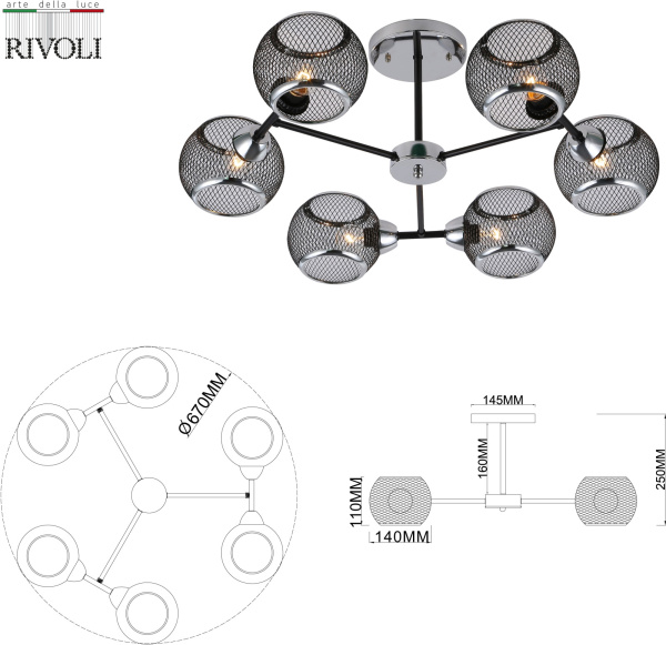 картинка Потолочная люстра на штанге Rivoli Morrigan 9143-306 от магазина BTSvet