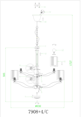 картинка Подвесная люстра 7908+4/C gold от магазина BTSvet