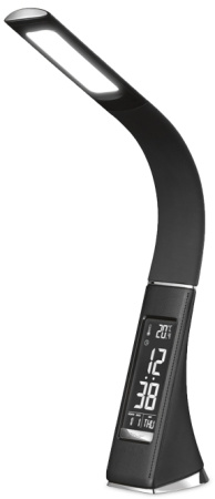 Офисная настольная лампа светодиодная диммируемая с выключателем регулировкой цветовой температуры часами термометром и будильником Desk DE509