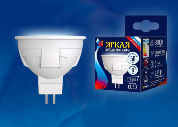 Лампочка светодиодная LED-JCDR 6W/NW/GU5.3/FR PLP01WH картон