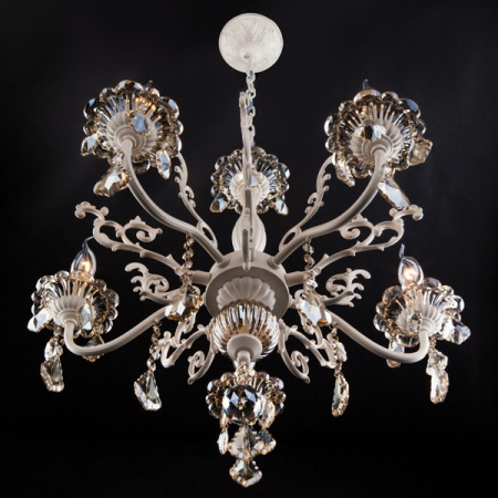 картинка Подвесная люстра 3281/5 белый с золотом/тонированный хрусталь Strotskis от магазина BTSvet