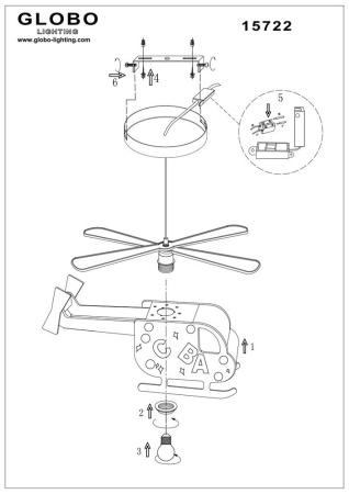 картинка Детский подвесной светильник вертолет для мальчиков Kita 15722 от магазина BTSvet