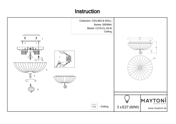 картинка Потолочный светильник Sienna C216-CL-03-N от магазина BTSvet