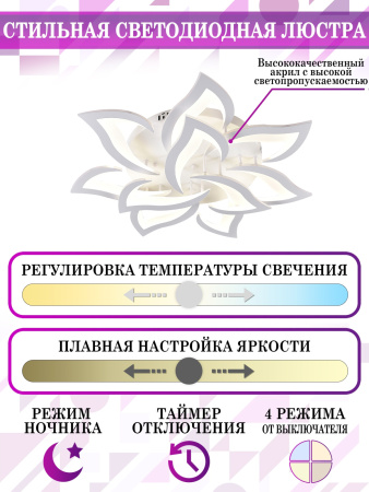 картинка Потолочная люстра светодиодная с управлением смартфоном и пультом регулировкой цветовой температурой и яркости ночным режимом и таймером LED LAMPS 81224 от магазина BTSvet