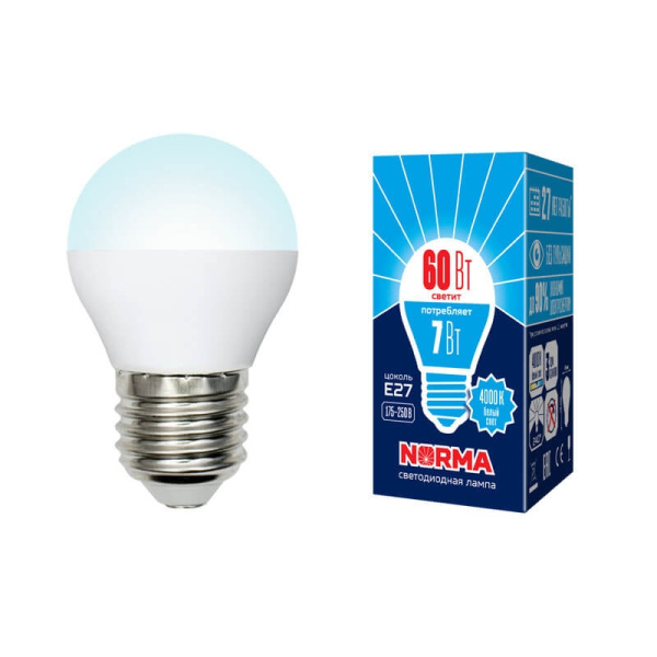 картинка Лампочка светодиодная LED-G45-7W/NW/E27/FR/NR картон от магазина BTSvet