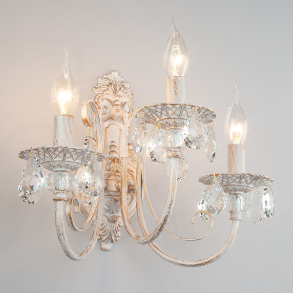 картинка Бра 3305/3 белый с золотом/прозрачный хрусталь Strotskis от магазина BTSvet