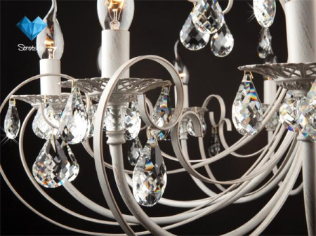 картинка Подвесная люстра 3305/12 белый с золотом/прозрачный хрусталь Strotskis от магазина BTSvet