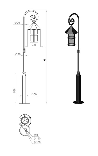 картинка Кованый наземный уличный фонарь Valerie 150-51/bg-01 от магазина BTSvet