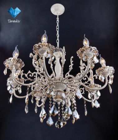 картинка Подвесная люстра 3281/8 белый с золотом/тонированный хрусталь Strotskis от магазина BTSvet
