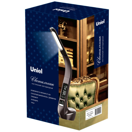 картинка Офисная настольная лампа светодиодная с выключателем часами и календарем зарядка от USB TLD-566 Brown/LED/300Lm/4500K/Dimmer от магазина BTSvet